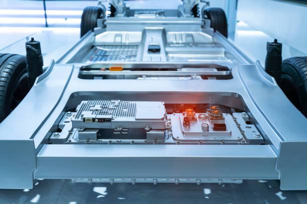 Chassis of the electric car with powertrain and power connection,electric system of eco car concept.