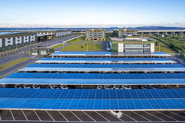 Parking lot for factory installed photovoltaic solar panels