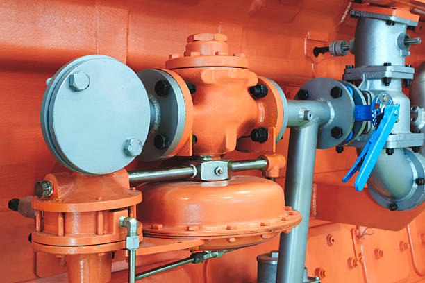 Big gas engine diesel generator electric power with many wires pipes industrial machine concept background