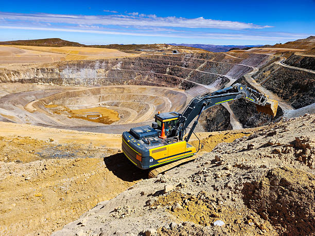 Construction machinery working in open pit mine