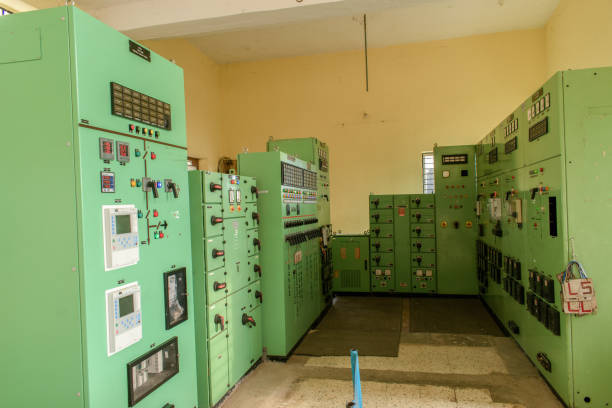 Electrical switchgear, Industrial electrical switch panel at substation in industrial zone at power plant.