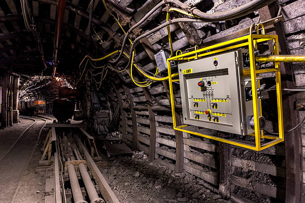 Underground corridor with electrical equipment in Coal mine Bielszowice in Ruda Sląska, Poland